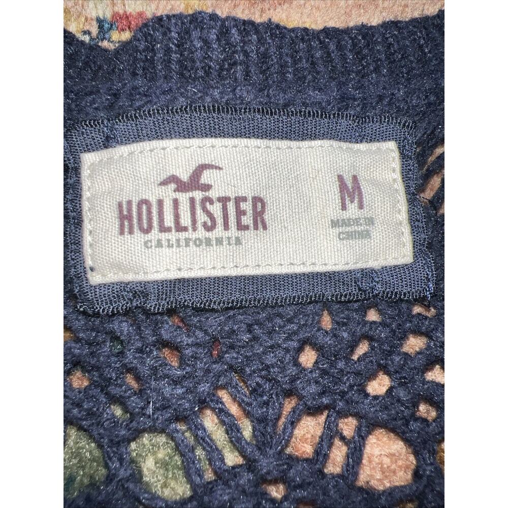 Hollister Navy Crochet Open Knit Button Front Cardigan Sweater M Y2K Coastal - Picture 4 of 9
